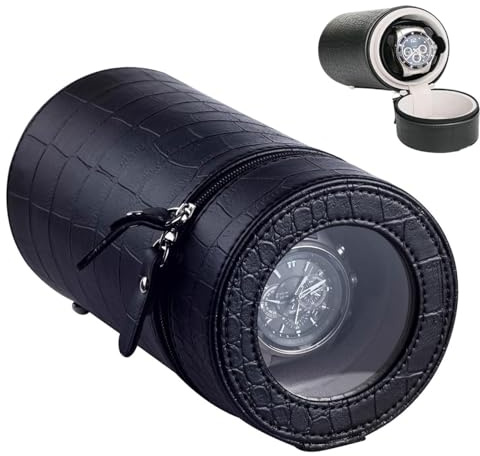 Portable Watch Winder for Automatic Watches - Crocodile Leather Travel Box with Quiet Motor, 3 Rotation Modes, 2 Watch Pillows, Anti-Magnetic Design black