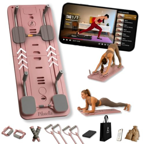 Pilatella - Pilates Reformer Pliable 5-en-1 - Planche Pilate Maison Multifonction, Reformer Pilates Machine, Kit Pilates Pliable, Pilates Board avec Programme de Sport à Domicile de 7 Jours Inclus
