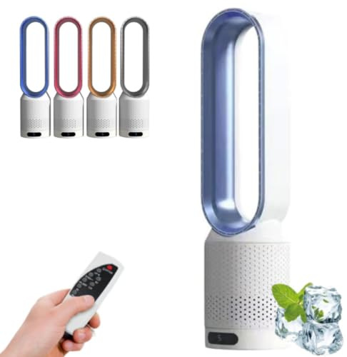 Coollyxi Bladeless Fan – Tower Fan with Air Purifier, 8 Speeds, Wide-Angle Airflow, Sleep Timer & Energy-Saving (Blue)