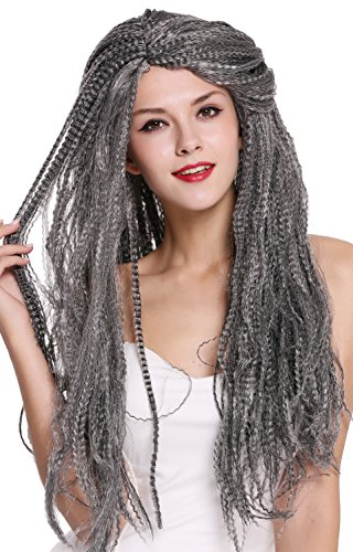 WIG ME UP - 09428-ZA103/ZA68A Perücke Damen Herren Karneval Lang Krepplocken Volumen Schwarz Grau Mix Alter Hippie Hexe Magier