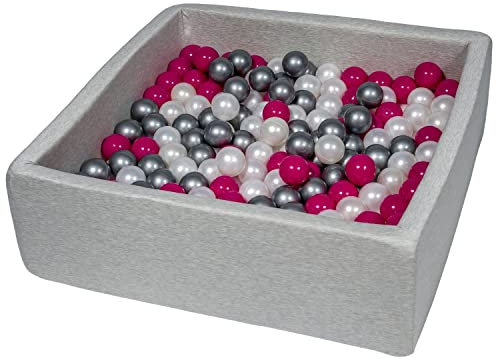 Velinda Piscine a balles pour Enfant, Dimensions: 90x90 cm, Aire de Jeu + 200 balles (Couleurs des balles: Perle, Rose, Argent)