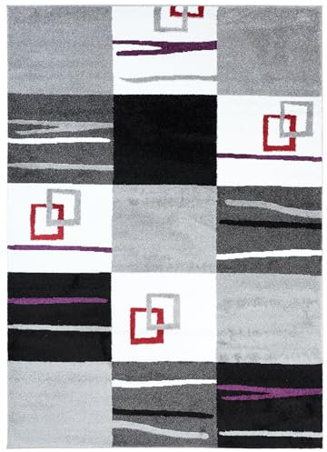 TAPISO Lux Verso Teppich Kurzflor Wohnzimmer Modern Schwarz Creme Grau Rot Lila Karo Kariert Streifen Gestreift Schlafzimmer ÖKOTEX 80 x 150 cm