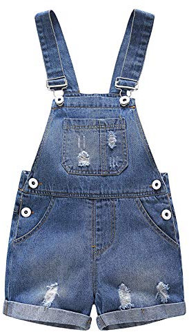 KIDSCOOL SPACE Salopette di Jeans per Bambina,Shortall in Denim Estivo per Bambini,Blu,12-18 Mesi