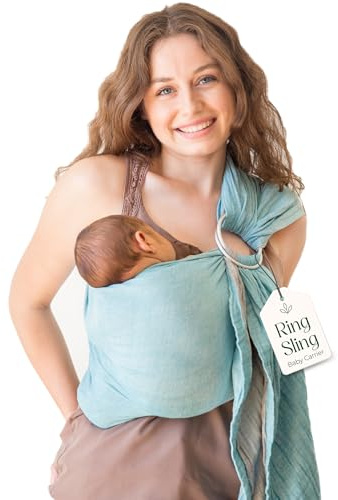 Baby Sling and Ring Sling 100% Cotton Muslin Infant Carrier, Ring Sling Baby Carrier Front and Chest Newborn Carrier Baby Carrier Wrap, Toddler Carrier – Grey Turquoise