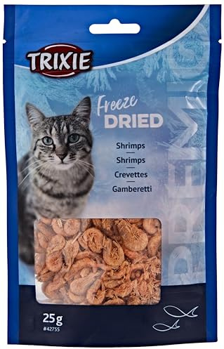 TRIXIE Katzenleckerli Premio Freeze Dried Shrimps, gefriergetrocknet – 5x5g | Leckere Belohnung für jeden Tag – knackig-luftig, einzeln portioniert, ideal für zwischendurch, schonend gefriergetrocknet