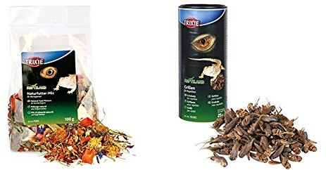 Trixie 76265 Naturfutter-Mix für Bartagamen, 100 g & 76392 Grillen, getrocknet, 250 ml/25 g
