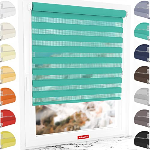 Schuette® Rollo ohne Bohren & mit Bohren 2in1 ● Tag & Nacht Doppelrollo Kollektion: Sea Eye (Türkis) ● 55 x 130 cm (Breite x Höhe) ● Suprafix Klemmrollo = Klemmfix 2.0 ● 60s Montage mit Video