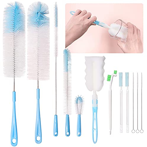 SNAILGARDEN 12-Teiliges Reinigungsbürsten Set Flasche, Flaschenreiniger Bürste Lang Flexible & Anti-Kratz, Flaschenreinigungsbürstenset für Gläsern, Babywasserflaschen, Schnullern