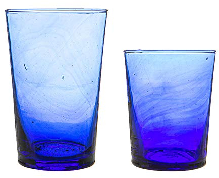 Nicola Spring 12 Piece Meknes Recycled Highball and Tumbler Glasses Set - 6 Highballs & 6 Tumblers - Blue