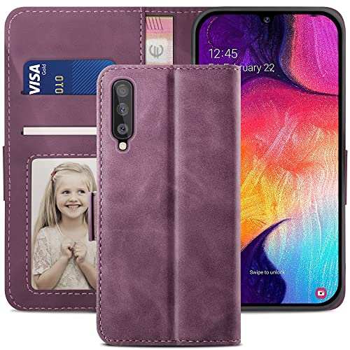 YATWIN Handyhülle Kompatibel mit Samsung Galaxy A50 Hülle, Klapphülle Samsung A50S Premium Leder Brieftasche Schutzhülle [Kartenfach] [Magnet] [Stand] Handytasche Case für Samsung A50, Weinrot