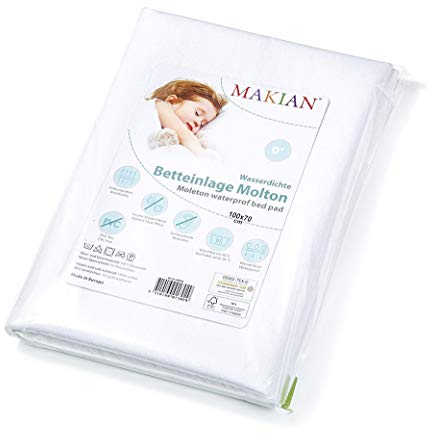 MAKIAN wasserdichte Betteinlage - Matratzenauflage 50x70 cm - Molton Matratzenschoner aus Baumwolle - Oeko-TEX® Standard 100 geprüft, wasserdicht & hygienisch - Kochfest & trocknergeeignet