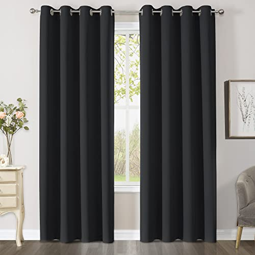 CUCRAF Verdunklungsvorhänge Thermovorhang Kälteschutz 2er Set H245 x B140 cm Gardinen mit Ösen Schwarz Vorhang Blickdicht, Weich und Langlebig Schallschutz Vorhang für Schlafzimmer Wohnzimmer