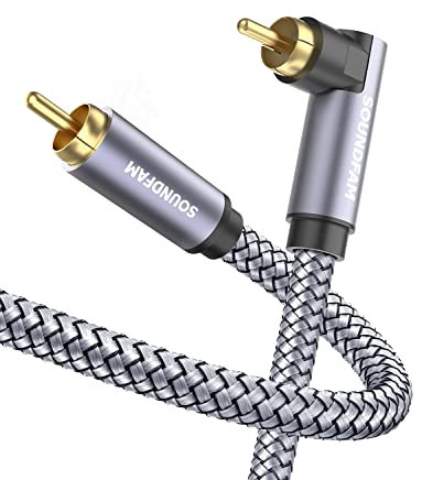 SOUNDFAM 90 Degree Subwoofer Cable 10ft/3M,Right Angle RCA Cable Male to Male for Subwoofer，Amplifier-Grey