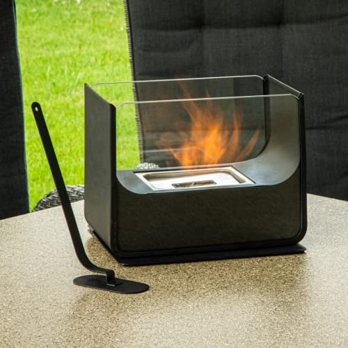 Tragbarer Bio Ethanol Tischkamin mit Löschhilfe U-Form schwarz Feuerstelle Glaskamin Tisch-Dekofeuer für Innen und Außen Zimmerkamin