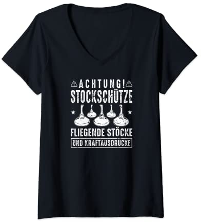 Damen Stockschütze Eisstock Stockschießen T-Shirt mit V-Ausschnitt