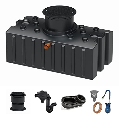 Zisterne Flachtank 2000 Liter Komfort II inkl. Ausgleichsdom, Deckel, Regenwasserfilter mit Siphon, beruhigtem Zulauf und Regenwasserpumpen-Set - Regenwasserbehälter bzw. Regenwassertank unterirdisch