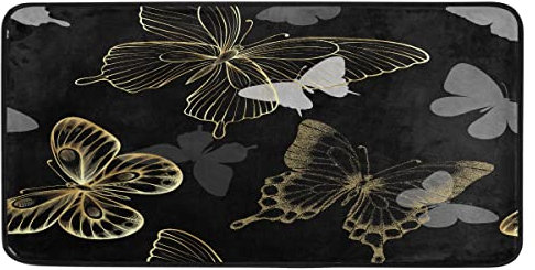 Schmetterlinge Golden Outline Bauernhaus Waschk¨¹Che L?Ufer 39 X 20 rutschfeste Matten Waschbare L?Ufer Teppiche f¨¹r K¨¹chenboden Waschk¨¹Che Badezimmer Teppiche