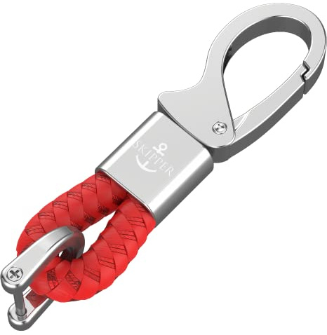 Skipper D-Clip Karabiner Schlüsselanhänger aus Leder Imitat Geschenk für Frau Mann Freund Schlüsselbund Auto Boot Silber 8860
