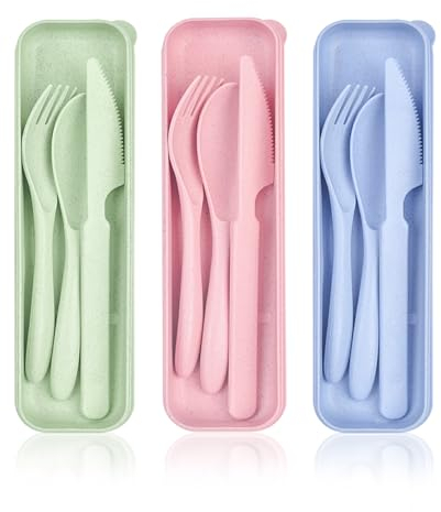 Travel Utensil Set With Case, 3 Plastic Cutlery Sets, Reusable Forks Spoons and Knives, Portable Camping Tableware for Adult Travel Picnic or Daily Use