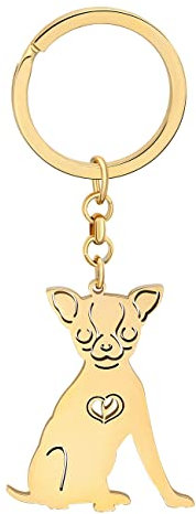 BAMAY Porte Clé Chien Carlin en Acier Inoxydable Chihuahua Labrador Corgi Puppy Porte-clés Charms Pets Cadeaux pour Femmes Filles (Chihuahua Doré)