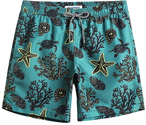 MaaMgic Pantaloncini da Bagno Uomo con Ananas Stampato Asciugatura Rapida e Fodera in Mesh per Spiaggia Piscina e Vacanze al Mare, Oceano Chiaro Verde Scuro 7, L