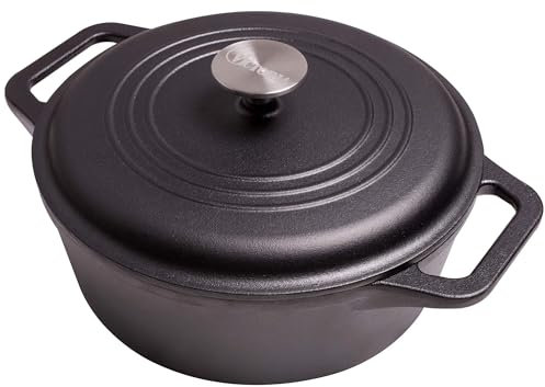 Victoria Dutch Oven Gusseisen Emailliert, Induktion 27cm, Topf Brot Backen 5,7L, PTFE und PFOA Frei, Geeignet für Feuer, Grill, Backofen, Ceranfeld, Kochfeld, Gas