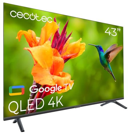 Cecotec Smart TV, Televisor QLED de 43 Pulgadas Resolución 4K UHD V4 Series VQU40043. Google TV, Dolby Vision&Atmos, VRR, HDMI 2.1, USB 3.0, HDR10, 16 GB ROM, Google Voice Assitant, Chromecast