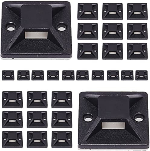 100 Pcs Black Cable Tie Mounts Self Adhesive Wire Tie Base Holders 20 x 20mm Adhesive Backed Holders for Office Cables Management (Without Cable Tie)