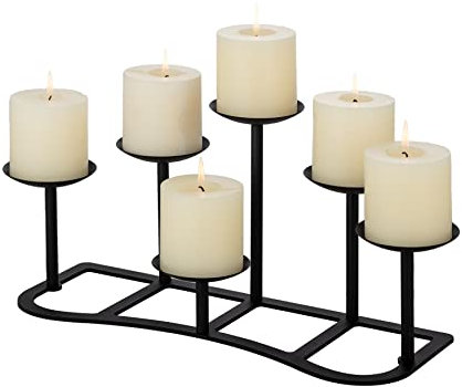 DIY 6 Fireplace Candelabra Candle Holder for Flameless or Wax Pillar Candle - Black Matte Branch Candle Display Stand for Table Centerpieces Wedding Party