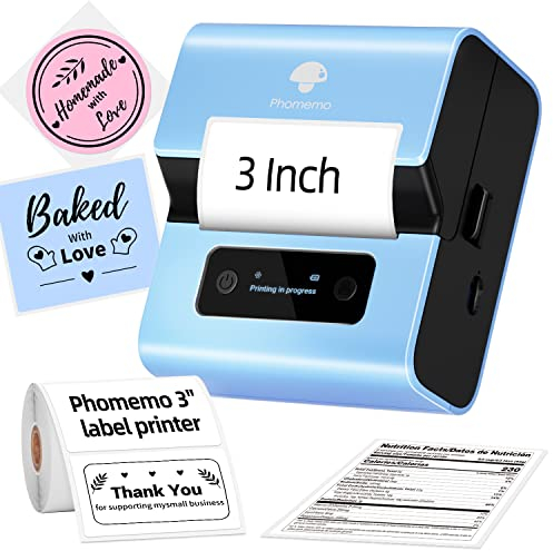 Phomemo M221 Etikettendrucker - 3 Bluetooth Beschriftungsgerät Selbstklebend Mini Wireless Labeldrucker für Barcode, QR-Code, Einzelhandel, Kabel, Kleinunternehmen, Kompatibel mit Android & iOS, Blau