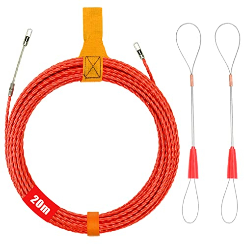 CASMIGC Sonda Passacavi, 20 Metri Sonda Elettricista, Sonda Passacavi Professionale con 2 Molla Di Guida 4 mm Tiracavi, Sonda Tiracavi Cavo, Estrattore Cavi Per Cavi Elettricista, Rosso