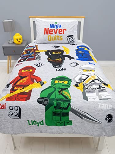 LEGO Set copripiumino singolo per bambini Ninjago, biancheria da letto per ninja per ragazzi