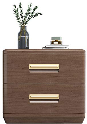 Massivholz-Nachttisch Nussbaum-Nachtschrank Schlafzimmer Einfacher moderner Kleiner Nachttisch mit 2 Schubladen für Zuhause, Büro, Wohnzimmer