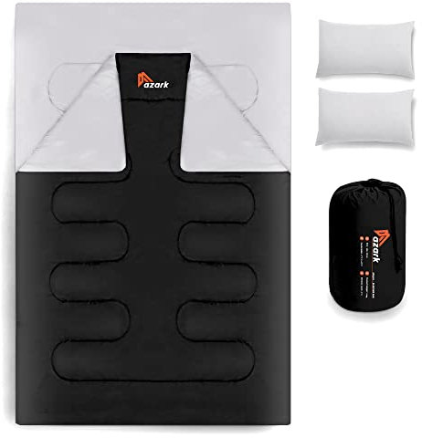 azark Premium Double Sleeping Bag, 350GSM, Lightweight and Waterproof, 4 Seasons of Camping, Hiking and Outdoors, Sleeping bag for Adults & Kids (Black)