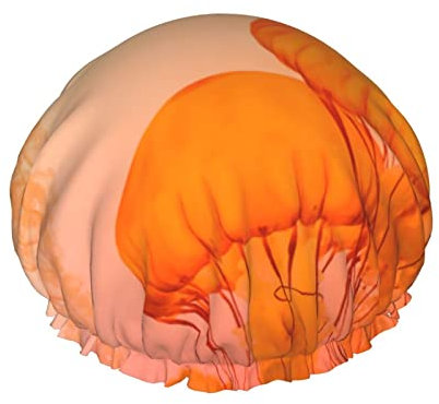 Jellyfish Orange Shower Cap For Women Girls Reusable Waterproof Bath Hair Cap For All Hair