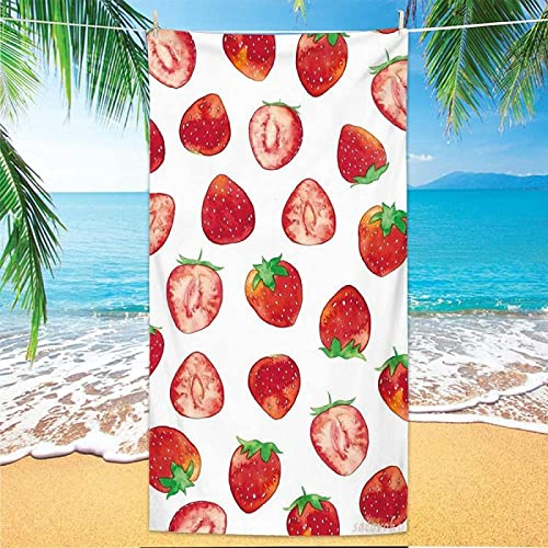 Erdbeere Strandtuch Kinder 70x150 cm, Weich Schnell Trocknen Microfaser Handtücher, 3D Strandhandtuch Erdbeere Badetuch Strandlaken Handtuch, Herren Frauen Badetücher