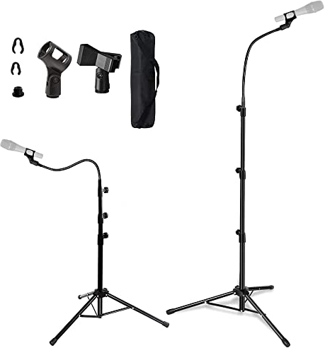 Pied de microphone réglable en hauteur jusqu'à 183 cm col de cygne avec sac de transport Support de téléphone portable Noir