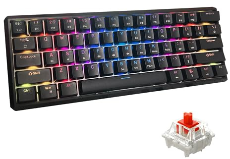 Snpurdiri Tastiera meccanica da gioco cablata con guarnizione al 60%, retroilluminazione RGB a 61 tasti, mini tastiera da gioco (interruttori neri, rossi)