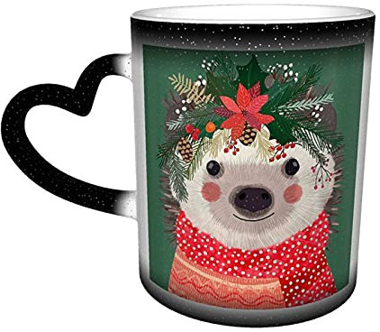 Tasse, Blumen-Igel, süßes Tier, Kaffeetasse, personalisierbar, magischer schwarzer Farbwechsel, Reisebecher, hitzeempfindliche Keramiktasse