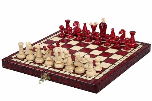 Sunrise Chess Klein Königliches Schachset in Kirschrot – Exquisite Handwerkskunst in kompakter Form