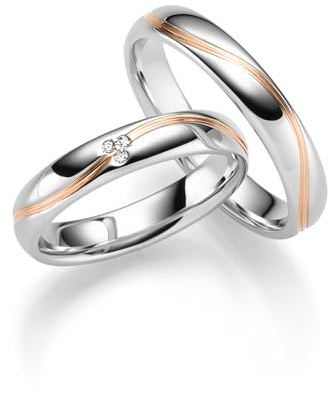 JC Trauringe aus 925 Sterling Silber | Paar-Preis Ehe-Ringe mit kostenfreier Gravur I Partnerringe Verlobungsringe 4 mm breit inkl. Etui-Box I Herren-Ring ohne & Damen-Ring mit Zirkonia-Steinen IT11-S