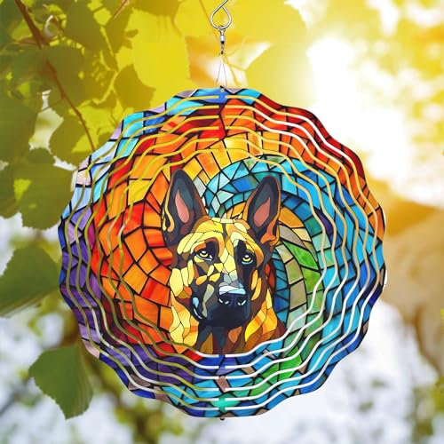 64memory Deutscher Schäferhund Windspiel, Deutscher Schäferhund Windspiel Hängend für Hof und Garten, Einzigartiges Geschenk Wind Spinner, 3D Hanging Wind Spinner Outdoor, Niedlicher Deutscher