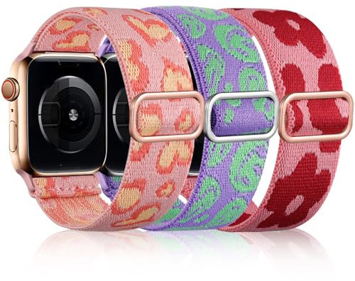 DaQin Confezione da 3 cinturini elastici Solo Loop compatibili con Apple Watch, unisex, 40 mm, 41 mm, 42 mm, 38 mm, 44 mm, 45 mm, 46 mm, 49 mm, in nylon elastico intrecciato per iWatch serie 10, 9, 8