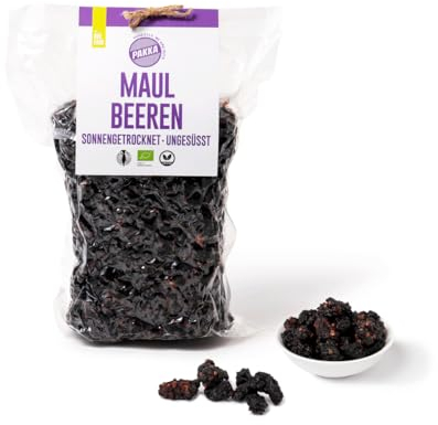 PAKKA - Bio Maulbeeren schwarz, sonnengetrocknet 375g, Faire sehr klebrige saftige süß saure Königs Shotut Maulbeeren direkt von Kleinbauern aus Samarkand in Usbekistan, vegan