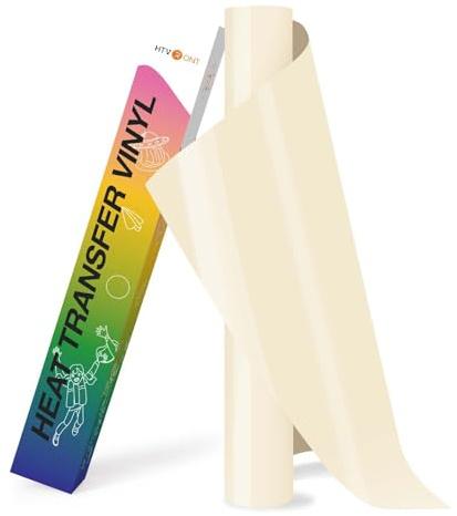 HTVRONT HTV Roll Heat Transfer Vinyl - 12 x 8ft Cream HTV Vinyl for Shirts | Iron on Vinyl for All Cutting Machines - Easy to Cut & Weed for Heat Transfer Design (Cream)
