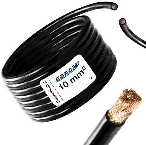 EBROM - 3 Meter Batteriekabel - Massekabel - SCHWARZ - 10 mm² - Vollkupfer | Batterie Kabel - MASSE Kabel - 3 m Länge - für PV, Boot, Solar, Industrie, LKW, KFZ, Caravan und weitere Anwendungsbereiche