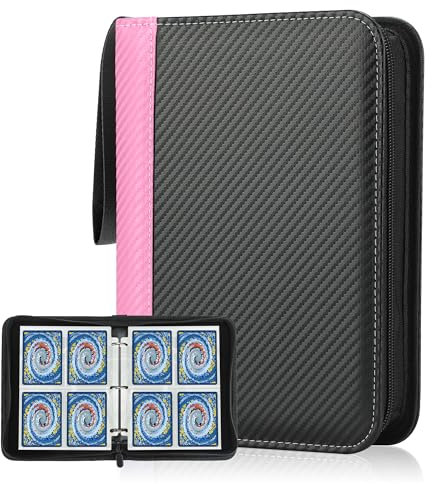 Deoyibu Sammelkarten Album für 440 Karten, Sammelalbum mit 4 Fächern 55 Seiten für Karten-Organizer, Karten Binder aus PU, für Sportkarten, MTG, TCG, Yugioh-Karten etc. Rosa