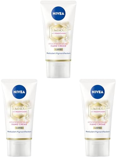 NIVEA Luminous 630 Hand Creme LSF15 (50 ml), Pflegecreme reduziert Pigmentflecken und beugt der Neuentstehung vor, hochwirksame Anti-Pigmentflecken Creme für die Hände (Packung mit 3)