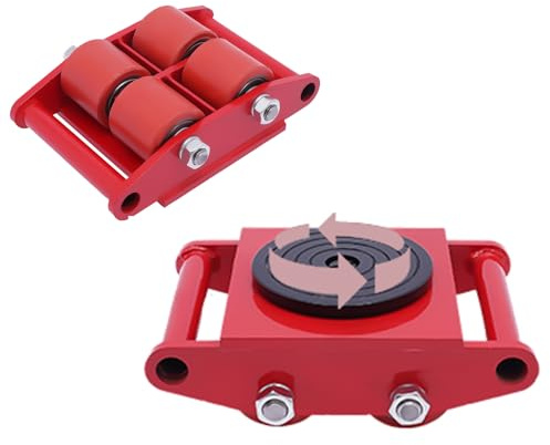 Transportfahrwerk 6T Schwerlastfahrwerk Industrieroller Maschinentransport Schwerlastrollen Roller Panzerrolle mit 4 PU Richtungsräder Roller Möbeltransporthilfe 6T Rot