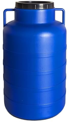 Plasteo® 60 Liter Weithalsfass Blau Rund mit Deckel und Henkeln, Lebensmittelecht und BPA-Frei, Futtertonne Kunststofffass Universalfass Deckelfass Wasserfass Regentonne Lagerfass